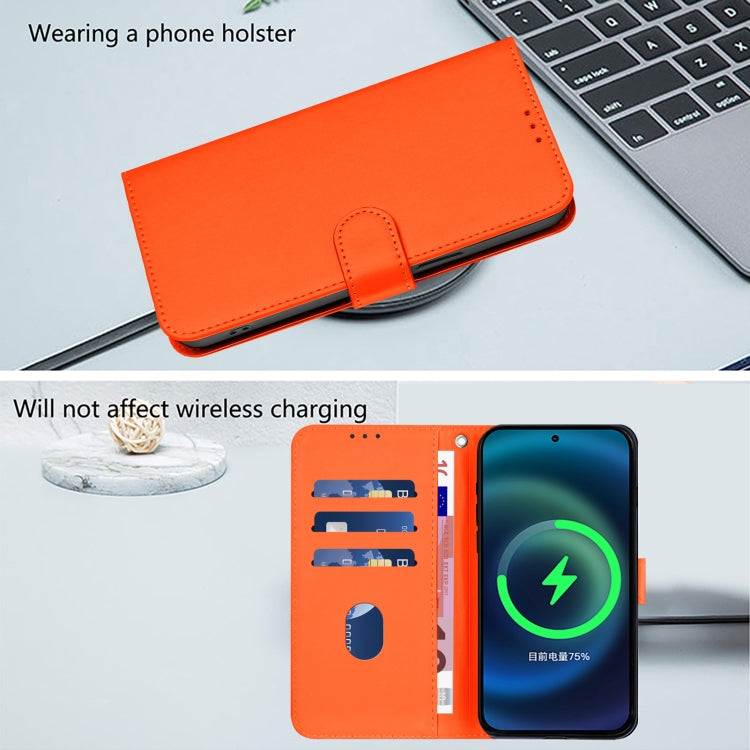 For Motorola Moto G Play 5G 2024 Global Skin Feel Solid Color Leather Phone Case with Lanyard(Orange) - Motorola Cases by buy2fix | Online Shopping UK | buy2fix