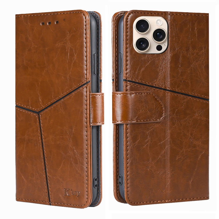 For iPhone 16 Pro Max Geometric Stitching Leather Phone Case(Light Brown) - iPhone 16 Pro Max Cases by buy2fix | Online Shopping UK | buy2fix