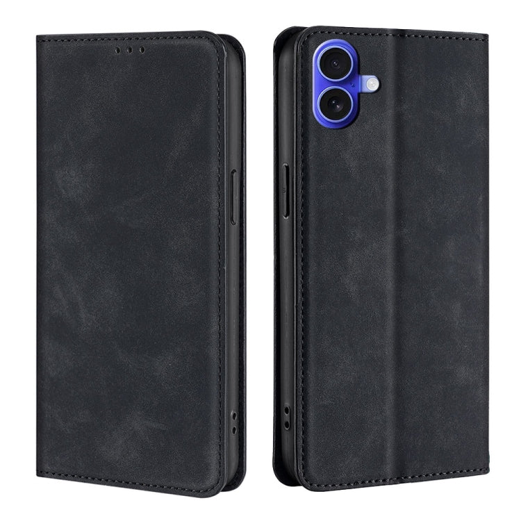 For iPhone 16 Skin Feel Magnetic Leather Phone Case(Black) - iPhone 16 Cases by buy2fix | Online Shopping UK | buy2fix