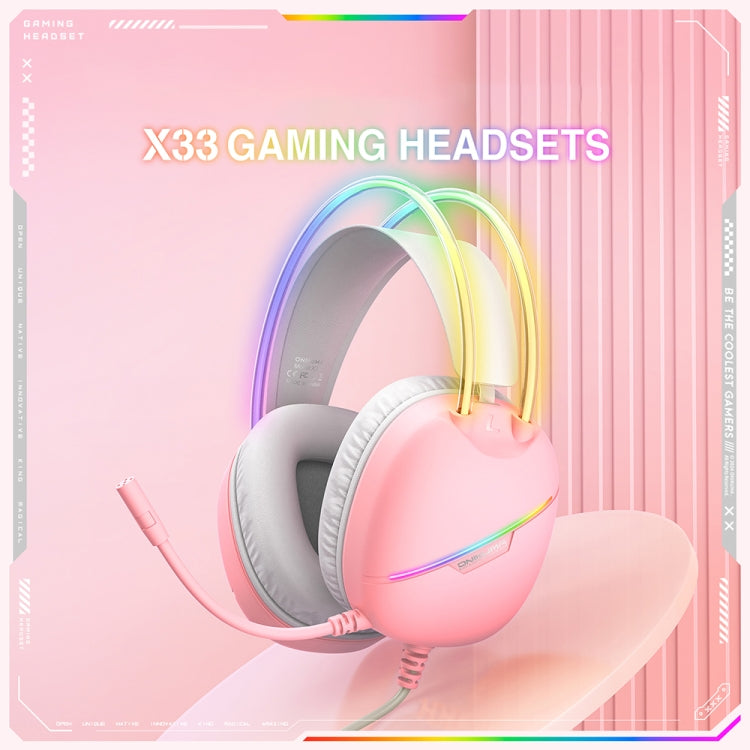 ONIKUMA X33 Head-mounted RGB Light E-Sports Gaming Headset, Cable Length: 2m(Pink) - Multimedia Headset by ONIKUMA | Online Shopping UK | buy2fix