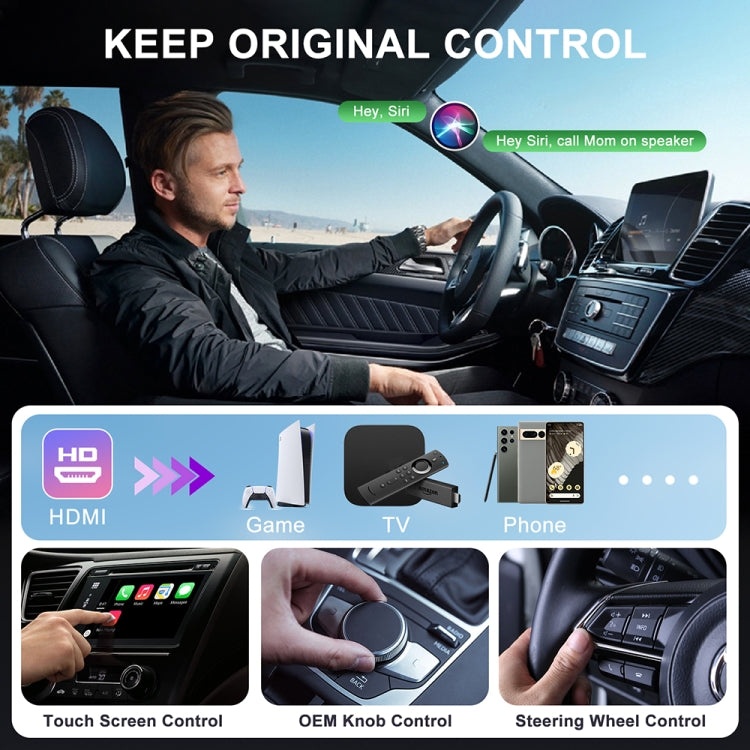 USB and HDMI Wired to Wireless CarPlay Auto Adapter, Specification:Square(Silver) - Bluetooth Adapters by buy2fix | Online Shopping UK | buy2fix