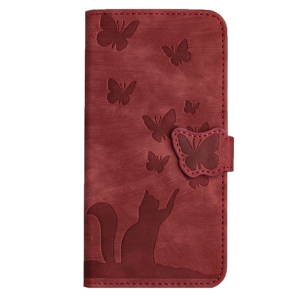 For Samsung Galaxy S25 5G Butterfly Cat Embossing Flip Leather Phone Case(Red) - Galaxy S25 5G Cases by buy2fix | Online Shopping UK | buy2fix