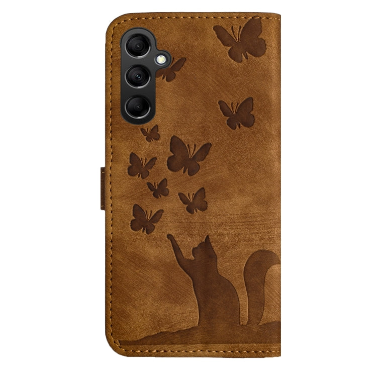 For Samsung Galaxy S25 5G Butterfly Cat Embossing Flip Leather Phone Case(Brown) - Galaxy S25 5G Cases by buy2fix | Online Shopping UK | buy2fix