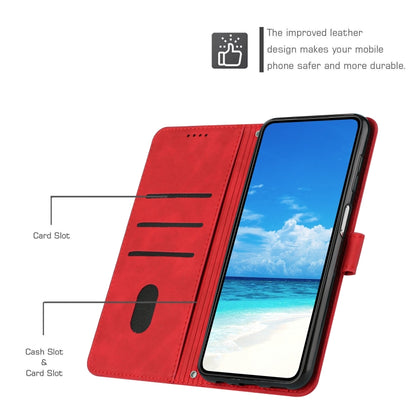 For Samsung Galaxy S25 / S24 5G Skin Feel Heart Embossed Leather Phone Case with Long Lanyard(Red) - Galaxy S25 5G Cases by buy2fix | Online Shopping UK | buy2fix