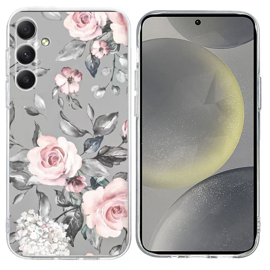 For Samsung Galaxy S25 5G Colorful Painting Pattern TPU Phone Case(Flowers On Grey) - Galaxy S25 5G Cases by buy2fix | Online Shopping UK | buy2fix