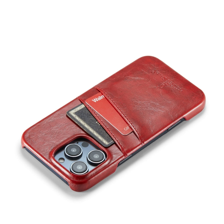 For iPhone 16 Pro Fierre Shann Retro Oil Wax Texture Card Slots PU Leather Phone Case(Red) - iPhone 16 Pro Cases by FIERRE SHANN | Online Shopping UK | buy2fix