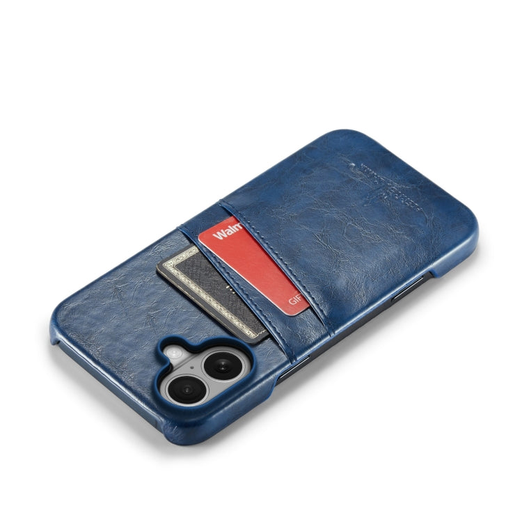 For iPhone 16 Plus Fierre Shann Retro Oil Wax Texture Card Slots PU Leather Phone Case(Blue) - iPhone 16 Plus Cases by FIERRE SHANN | Online Shopping UK | buy2fix