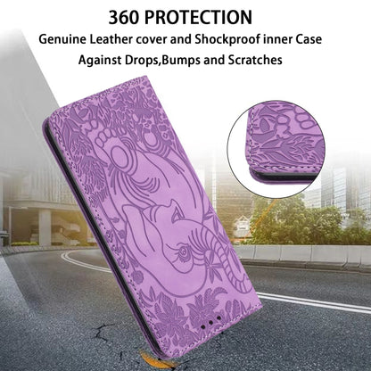 For Samsung Galaxy S25 5G Retro Elephant Embossed Leather Phone Case(Purple) - Galaxy S25 5G Cases by buy2fix | Online Shopping UK | buy2fix