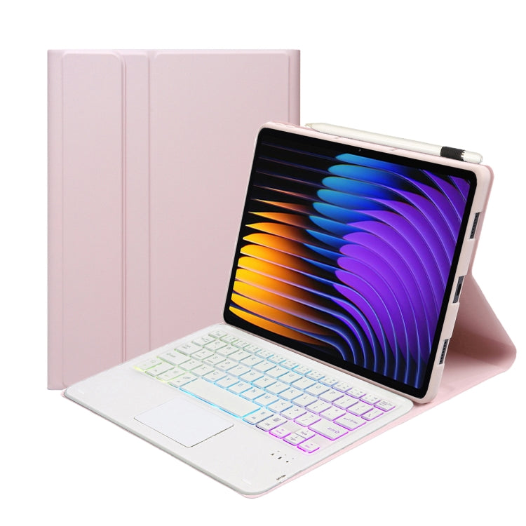 For Xiaomi Pad 7 / 7 Pro 11.2 inch A0N13-AS Ultra-thin Detachable Backlight Bluetooth Keyboard Leather Tablet Case with Touchpad(Pink White) - Others Keyboard by buy2fix | Online Shopping UK | buy2fix