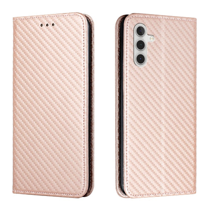 For Samsung Galaxy S25 5G Carbon Fiber Texture Magnetic Flip Leather Phone Case(Rose Gold) - Galaxy S25 5G Cases by buy2fix | Online Shopping UK | buy2fix