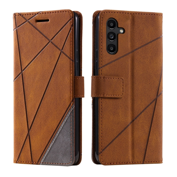 For Samsung Galaxy S25 5G Skin Feel Splicing Leather Phone Case(Brown) - Galaxy S25 5G Cases by buy2fix | Online Shopping UK | buy2fix