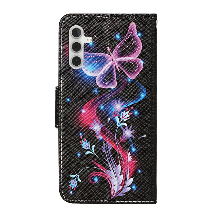 For Samsung Galaxy S25+ 5G Colored Drawing Pattern Leather Phone Case(Fluorescent Butterfly) - Galaxy S25+ 5G Cases by buy2fix | Online Shopping UK | buy2fix