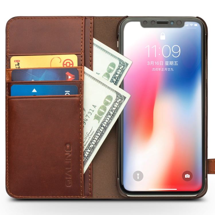 For iPhone X / XS QIALINO Crazy Horse Business Horizontal Flip Leather Case with Holder & Card Slots, Style:With Buckle(Brown) - More iPhone Cases by QIALINO | Online Shopping UK | buy2fix