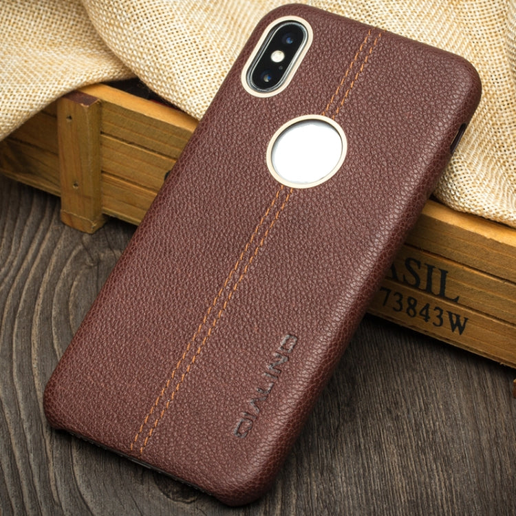 For iPhone X / XS QIALINO Deerskin Texture Cowhide Leather Protective Case(Brown) - More iPhone Cases by QIALINO | Online Shopping UK | buy2fix
