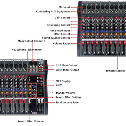 XTUGA CT160X 16-Channels Audio Mixer DJ Mixing Console with 48V Power Supply(US Plug) - Live Sound Effects Processors by XTUGA | Online Shopping UK | buy2fix