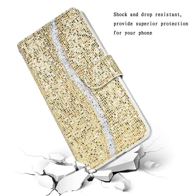 For Samsung Galaxy S25 5G Glitter Powder Filp Leather Phone Case(Gold) - Galaxy S25 5G Cases by buy2fix | Online Shopping UK | buy2fix