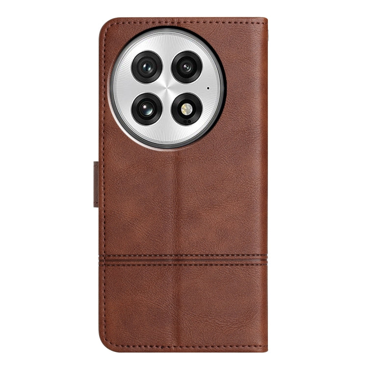 For OnePlus 13 Cowhide Texture Stitching Leather Phone Case(Coffee) - OnePlus Cases by buy2fix | Online Shopping UK | buy2fix