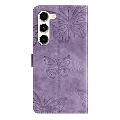 For Samsung Galaxy S25+ 5G Skin-feel Embossed Butterfly Leather Phone Case(Purple) - Galaxy S25+ 5G Cases by buy2fix | Online Shopping UK | buy2fix