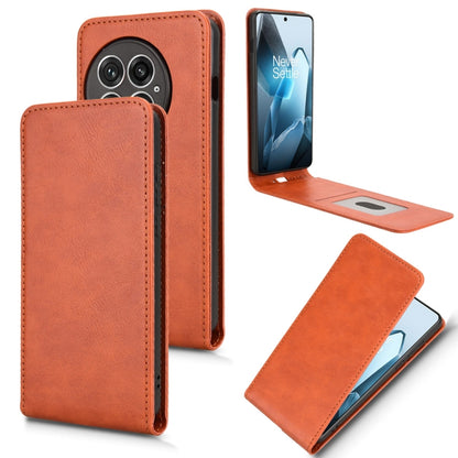 For OnePlus 13 Magnetic Vertical Flip Leather Phone Case(Brown) - OnePlus Cases by buy2fix | Online Shopping UK | buy2fix