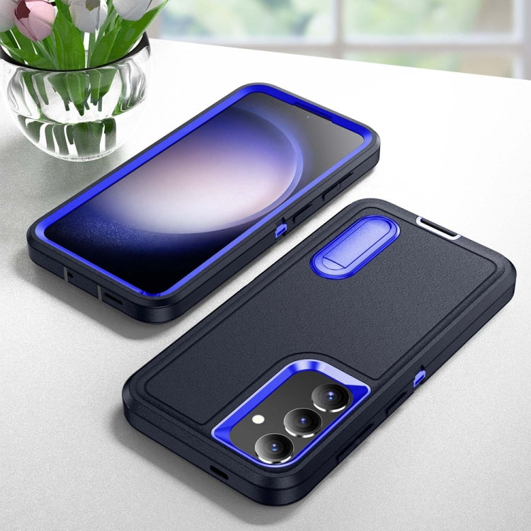 For Samsung Galaxy S24 / S25 5G Rugged PC Hybrid Silicone Phone Case with Holder(Dark Blue+Royal Blue) - Galaxy S25 5G Cases by buy2fix | Online Shopping UK | buy2fix