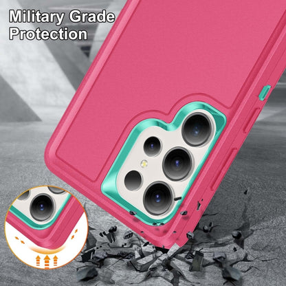 For Samsung Galaxy S25 Ultra 5G Rugged PC Hybrid Silicone Phone Case with Holder(Rose Red+Light Green) - Galaxy S25 Ultra 5G Cases by buy2fix | Online Shopping UK | buy2fix