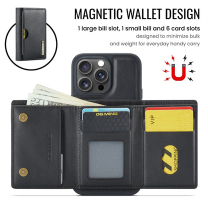 For iPhone 16 Pro DG.MING M6 Series RFID Tri-fold Card Bag Removable Leather Phone Case(Black) - iPhone 16 Pro Cases by DG.MING | Online Shopping UK | buy2fix