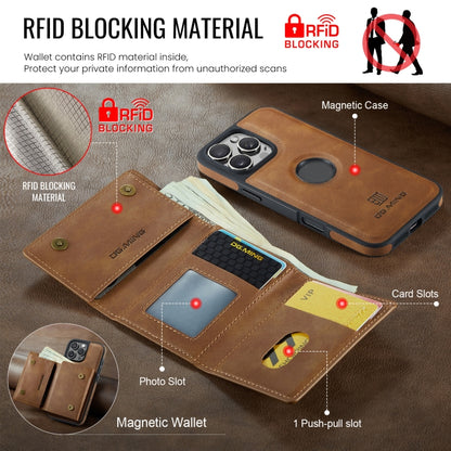 For iPhone 16 Pro DG.MING M6 Series RFID Tri-fold Card Bag Removable Leather Phone Case(Brown) - iPhone 16 Pro Cases by DG.MING | Online Shopping UK | buy2fix