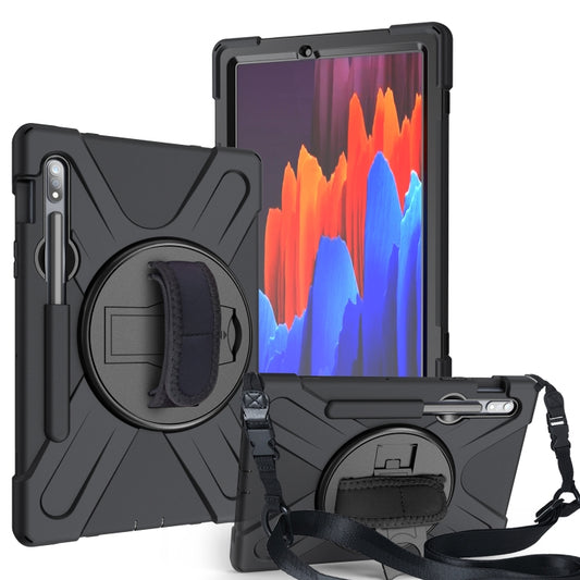 For Samsung Galaxy Tab S9 / Galaxy Tab S8 / Galaxy Tab S7 (2020) T870 Shockproof Colorful Silicone + PC Protective Case with Holder & Shoulder Strap & Hand Strap & Pen Slot(Black) - Galaxy Tab S8 Cases by buy2fix | Online Shopping UK | buy2fix