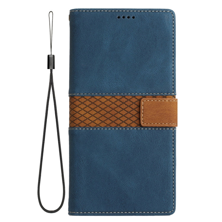 For Samsung Galaxy S25+ 5G Grid Stitching Leather Phone Case with Lanyard(Blue) - Galaxy S25+ 5G Cases by buy2fix | Online Shopping UK | buy2fix