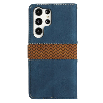 For Samsung Galaxy S25 Ultra 5G Grid Stitching Leather Phone Case with Lanyard(Blue) - Galaxy S25 Ultra 5G Cases by buy2fix | Online Shopping UK | buy2fix