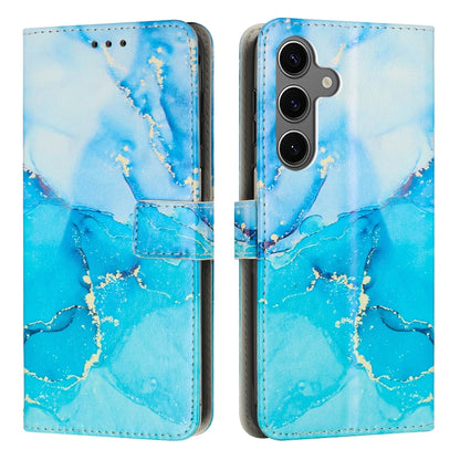 For Samsung Galaxy S25+ 5G Painted Marble Pattern Leather Phone Case(Blue Green) - Galaxy S25+ 5G Cases by buy2fix | Online Shopping UK | buy2fix