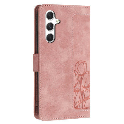 For Samsung Galaxy S25 5G Tulips Embossed Leather Phone Case with Lanyard(Pink) - Galaxy S25 5G Cases by buy2fix | Online Shopping UK | buy2fix