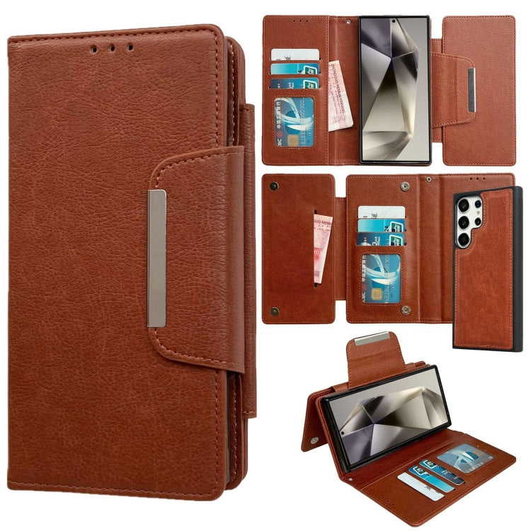 For Samsung Galaxy S25 Ultra 5G Multifunctional 7-Card Wallet Leather Phone Case(Brown) - Galaxy S25 Ultra 5G Cases by buy2fix | Online Shopping UK | buy2fix