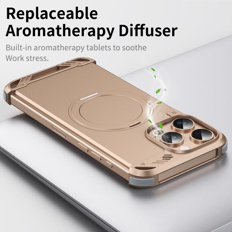 For iPhone 16 R-JUST RJ63-1 Frameless Aroma Mecha MagSafe Holder Phone Case(Titanium) - iPhone 16 Cases by R-JUST | Online Shopping UK | buy2fix