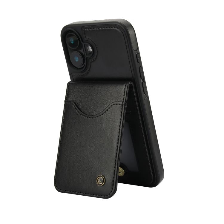 For iPhone 16 AwQuer Vertical Flip Card Bag Holder Leather Phone Case(Black) - iPhone 16 Cases by Awquer | Online Shopping UK | buy2fix