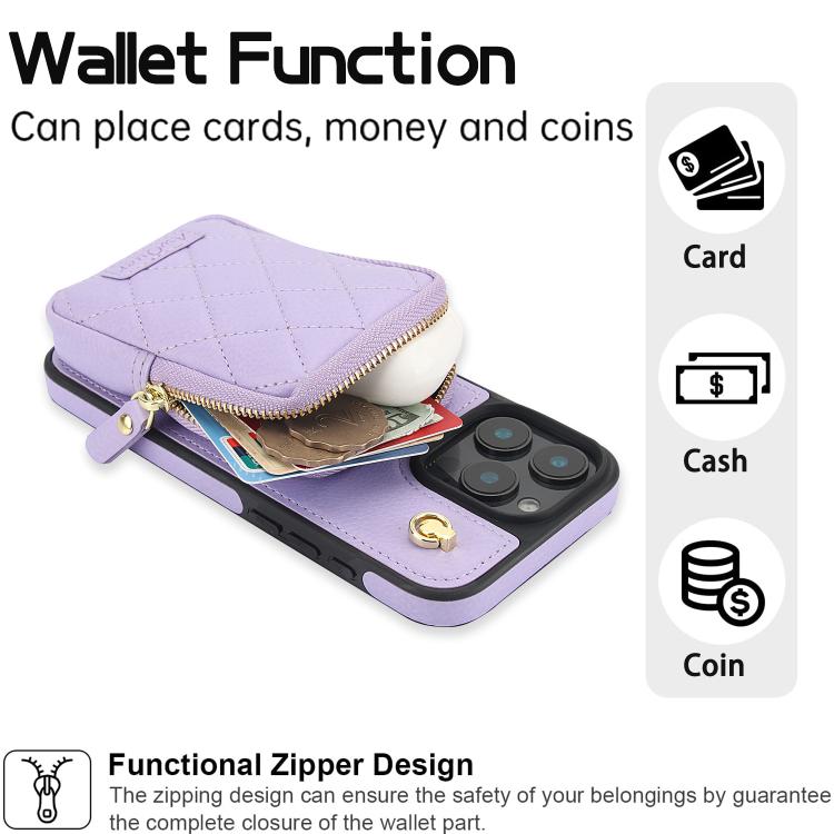 For iPhone 16 Plus AwQuer Crossbody Zipper Wallet Bag Litchi Leather Phone Case(Light Purple) - iPhone 16 Plus Cases by Awquer | Online Shopping UK | buy2fix