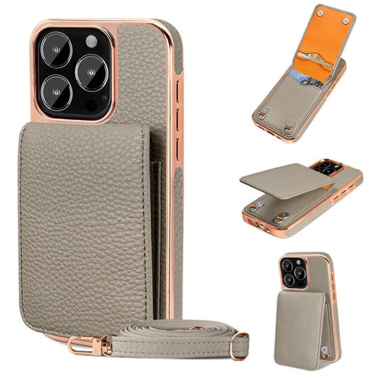 For iPhone 16 Pro Max VIETAO Litchi Texture Wallet PU Phone Case with Lanyard(Grey) - iPhone 16 Pro Max Cases by VIETAO | Online Shopping UK | buy2fix