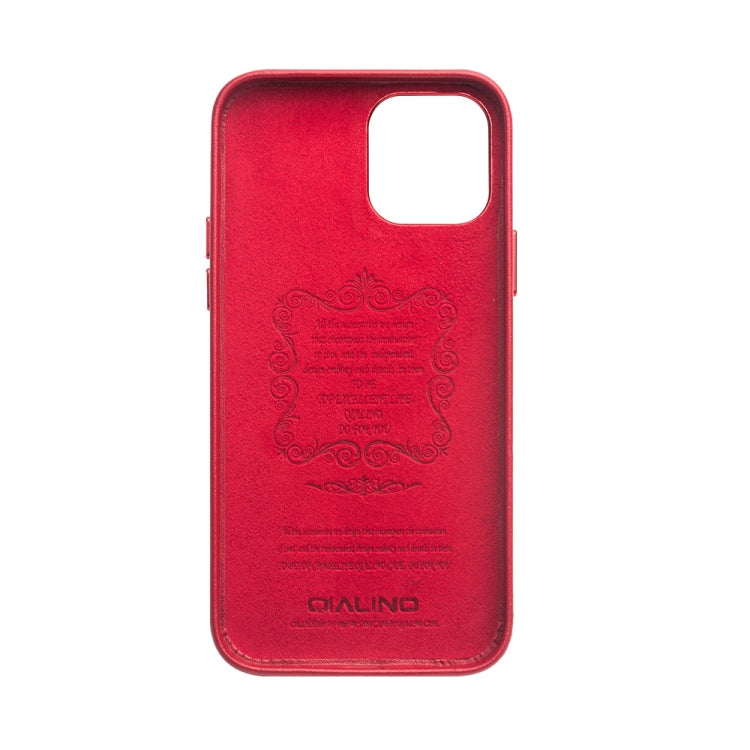 For iPhone 12 / 12 Pro QIALINO Shockproof Cowhide Leather Protective Case(Red) - iPhone 12 / 12 Pro Cases by QIALINO | Online Shopping UK | buy2fix