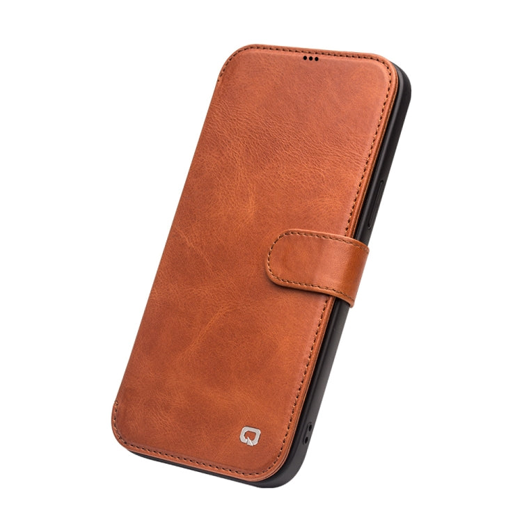 For iPhone 12 / 12 Pro QIALINO Business Magnetic Horizontal Flip Leather Case with Card Slots & Wallet(Light Brown) - iPhone 12 / 12 Pro Cases by QIALINO | Online Shopping UK | buy2fix