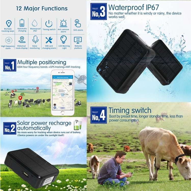 RF-V34 Sheep Cow Cattle Livestock IP67 Waterproof Solar GSM GPS WiFi Tracking without Fixed Bottom Plate, Support Voice Monitoring & Anti-remove Alarm & SOS - Pet Tracker by buy2fix | Online Shopping UK | buy2fix