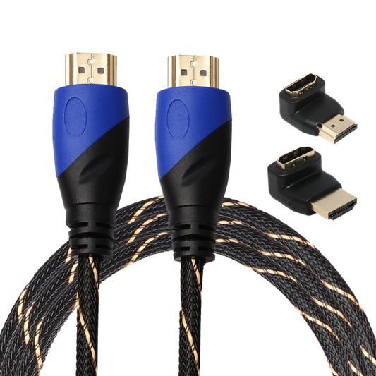 1.8m HDMI 1.4 Version 1080P Woven Net Line Blue Black Head HDMI Male to HDMI Male Audio Video Connector Adapter Cable with 2 Bending HDMI Adapter Set - Cable by buy2fix | Online Shopping UK | buy2fix