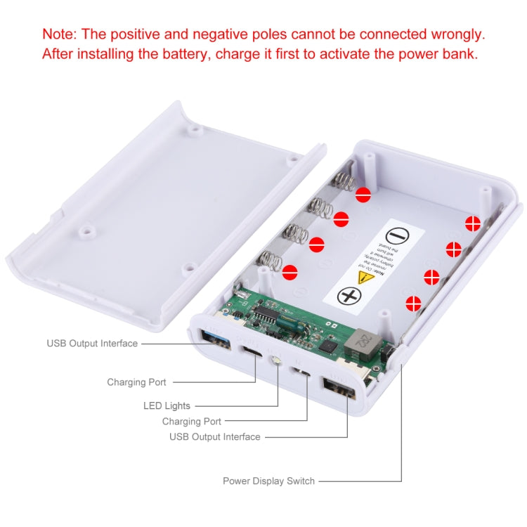 HAWEEL DIY 4x 18650 Battery (Not Included) 12000mAh Dual-way QC Charger Power Bank Shell Box with 2x USB Output & Display,  Support QC 2.0 / QC 3.0 / FCP / SFCP /  AFC / MTK / BC 1.2 / PD(White) - Power Bank Box by buy2fix | Online Shopping UK | buy2fix