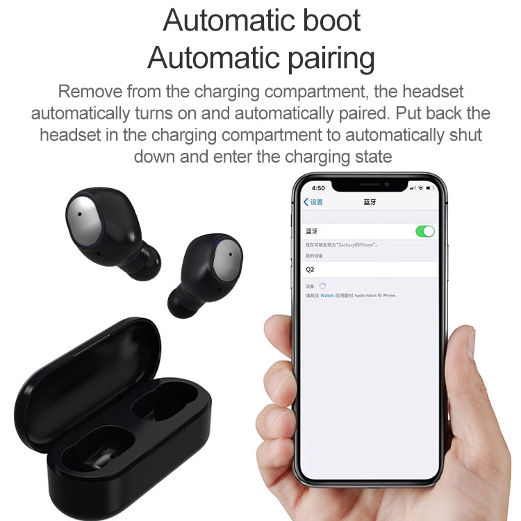 Q2 TWS Bluetooth 5.0 Binaural Stereo Wireless Sports Bluetooth Earphone(Black) - TWS Earphone by buy2fix | Online Shopping UK | buy2fix