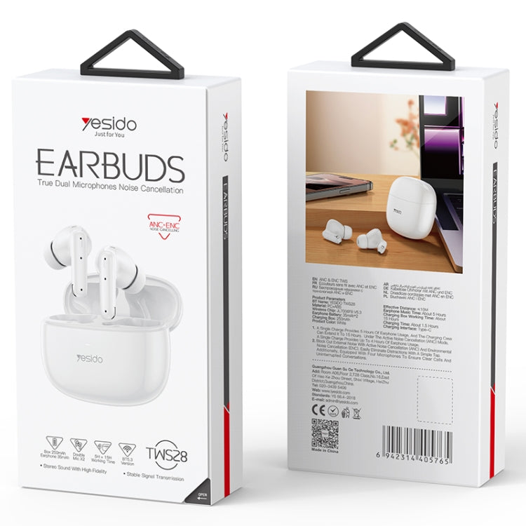 Yesido TWS28 ANC+ENC Dual Noise Reduction Smart TWS Wireless Bluetooth Earphone (White) - TWS Earphone by Yesido | Online Shopping UK | buy2fix