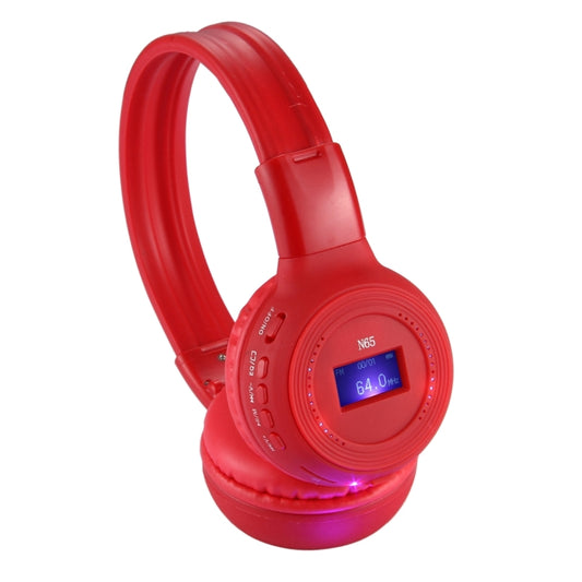 BS-N65 Headband Folding Stereo HiFi Wireless Headphone Headset with LCD Screen & TF Card Slot & LED Indicator Light & FM Function(Red) - Headset & Headphone by buy2fix | Online Shopping UK | buy2fix