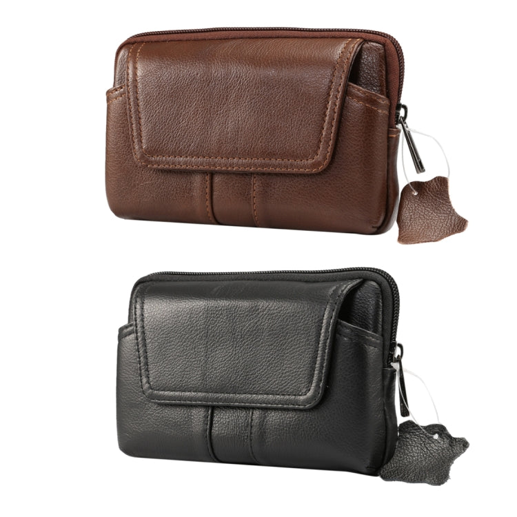 5.2 inch and Below Universal Genuine Leather Men Horizontal Style Case Waist Bag with Belt Hole, For iPhone, Samsung, Sony, Huawei, Meizu, Lenovo, ASUS, Oneplus, Xiaomi, Cubot, Ulefone, Letv, DOOGEE, Vkworld, and other(Black) - More iPhone Cases by buy2fix | Online Shopping UK | buy2fix