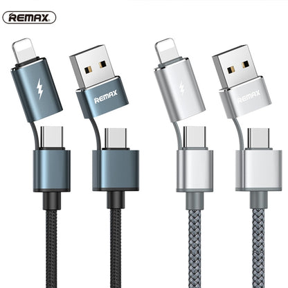 REMAX RC-020t 2.4A Aurora Series 4 in 1 8 Pin + USB +2 x Type-C Data Snyc Charging Cable, Cable Length: 1m(Black) - Multifunction Cable by REMAX | Online Shopping UK | buy2fix