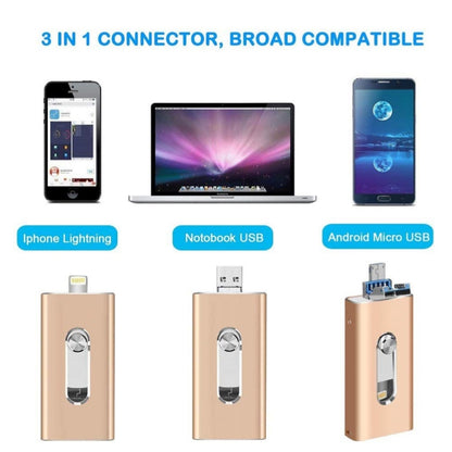 RQW-02 3 in 1 USB 2.0 & 8 Pin & Micro USB 128GB Flash Drive(Blue) - U Disk & Card Reader by buy2fix | Online Shopping UK | buy2fix