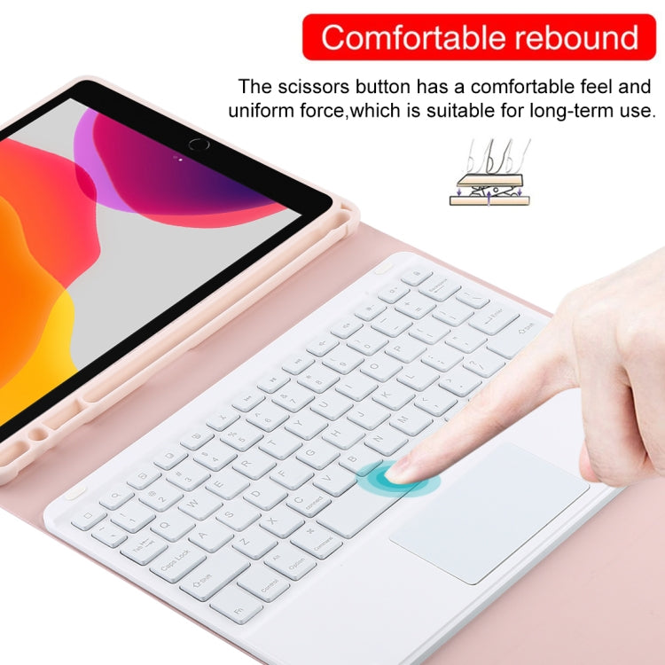 TG-102BCS Detachable Bluetooth White Keyboard + Microfiber Leather Tablet Case for iPad 10.2 inch / iPad Air (2019), with Touch Pad & Backlight & Pen Slot & Holder (Pink) - For iPad Air by buy2fix | Online Shopping UK | buy2fix