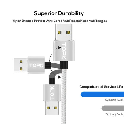 TOPK AM23 1m 2.4A Max USB to 8 Pin Nylon Braided Magnetic Charging Cable with LED Indicator(Silver) - Charging Cable & Head by TOPK | Online Shopping UK | buy2fix